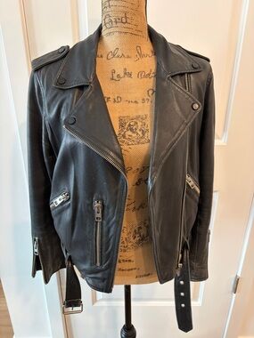 All Saints Black Leather Moto Jacket - Women’s Classic Biker Style